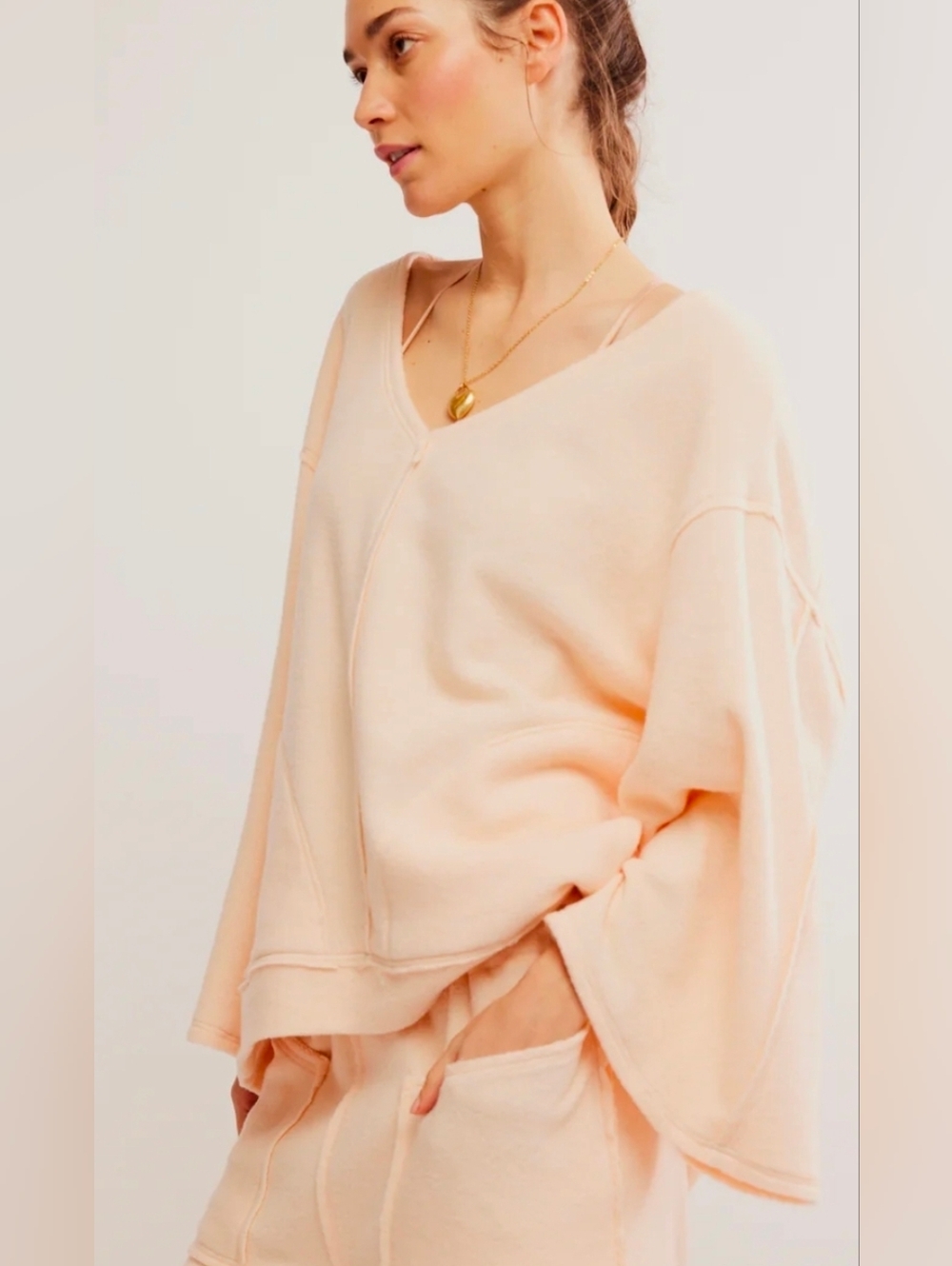 Free People Day Off Pull Over Sweater Tender Peach Size Large Soldout NWT$78